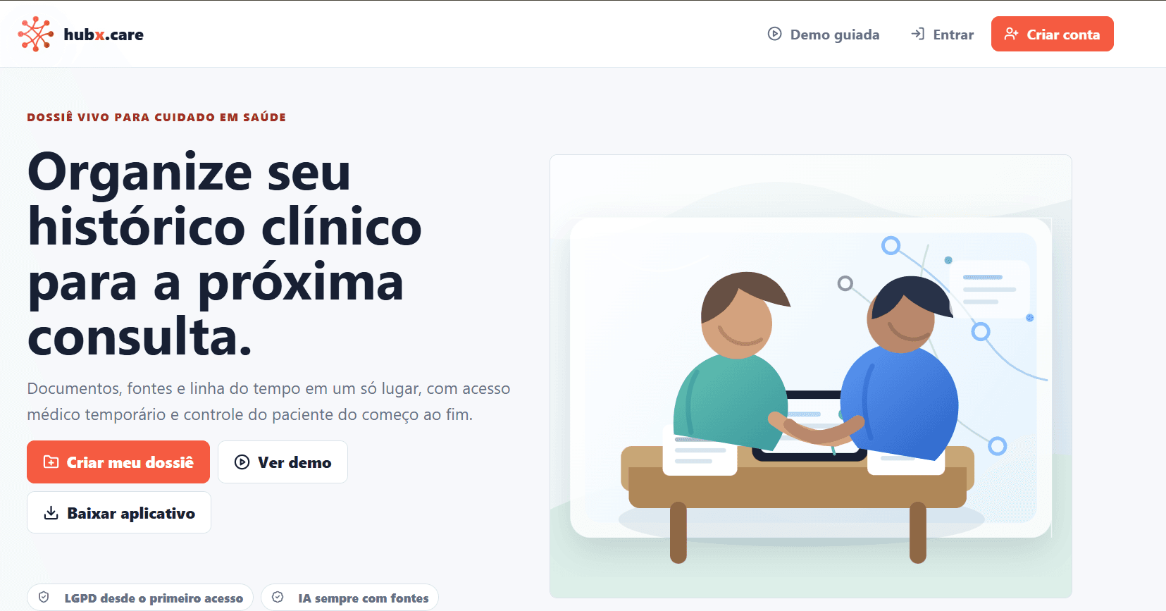 Hubx Care homepage presenting the patient clinical record