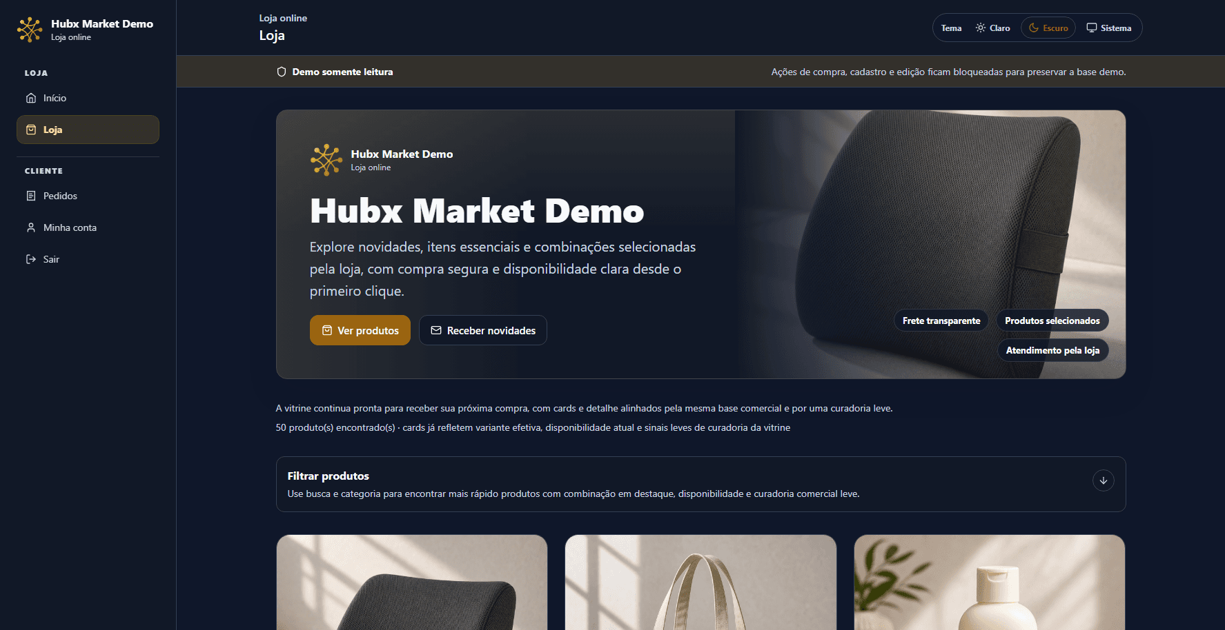 Hubx Market demonstration interface